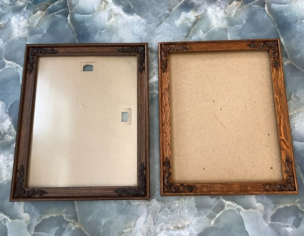 Vtg Wood Ornate Picture Frame Fits 9.5" x7.5" Photos Frosted Glass Shabby Chic